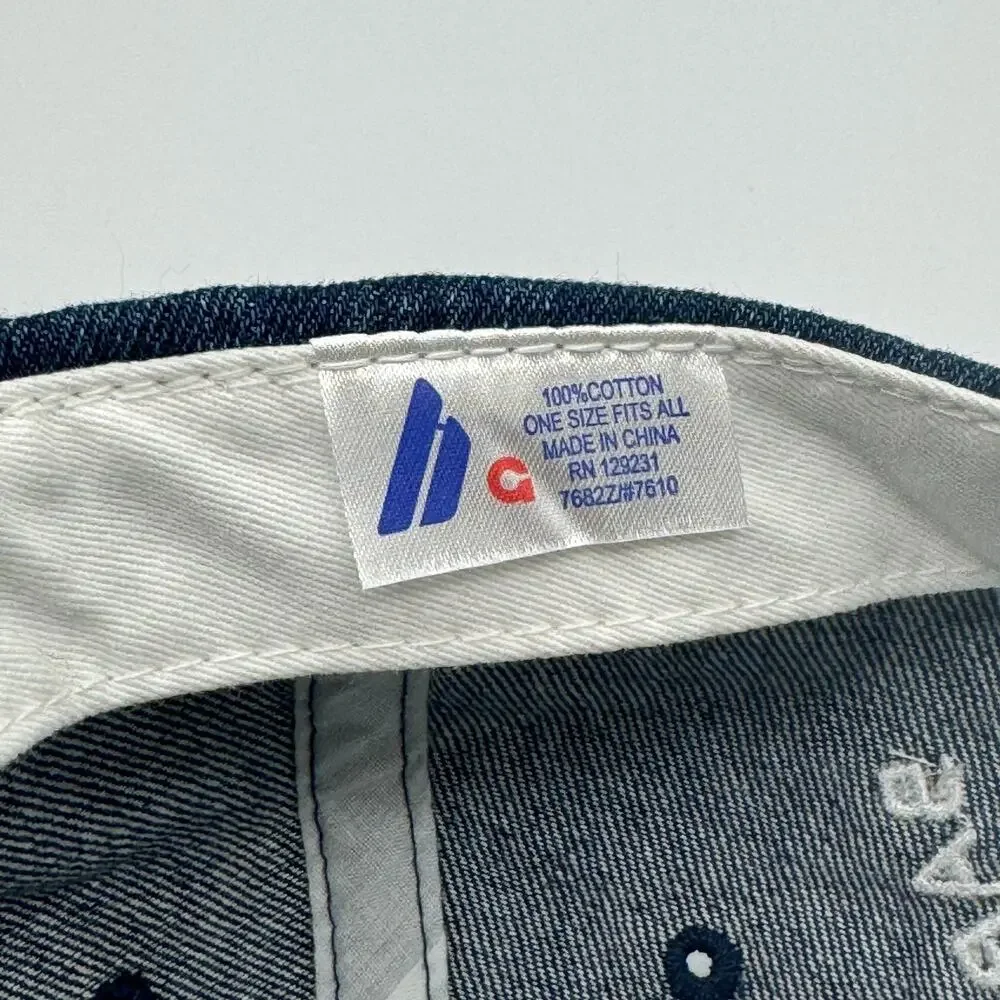 Barefaced Cosmetics No Sun Club Embroidered Logo Spell Out Denim Blue Hat Adjust